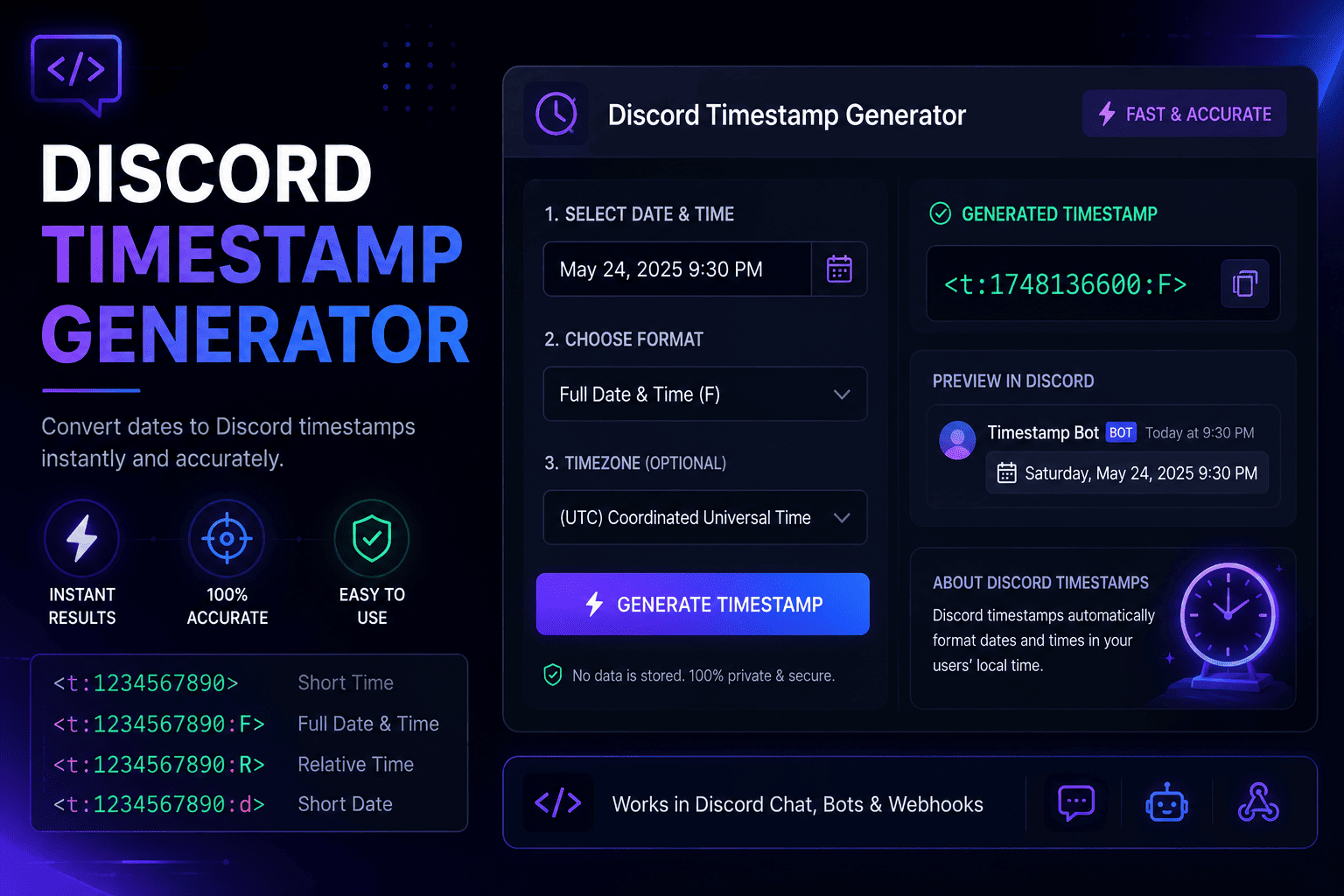 Discord Timestamp Generator turning a date and time into a dynamic timestamp
