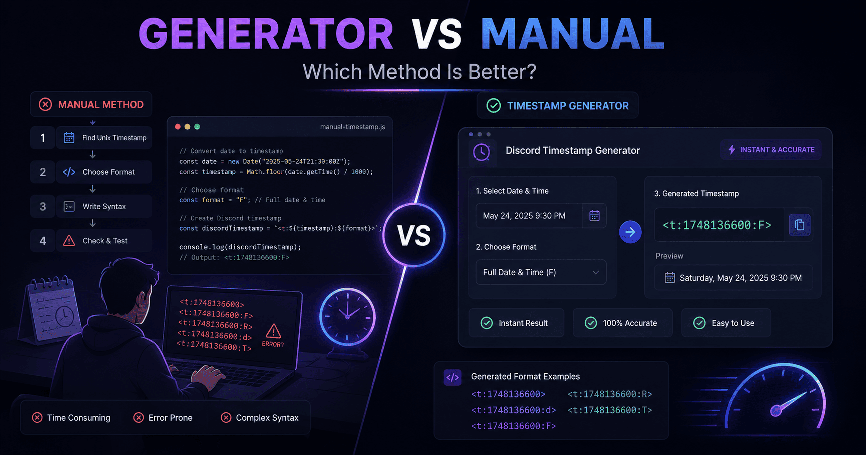 Discord timestamp generator versus manual formatting